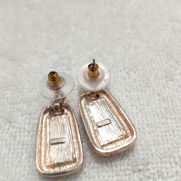 Signed Roman,Silver W/Grey Glass Drop Pierced Earrings - Picture 5 of 6